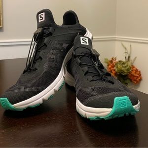 Women’s Salomon Amphib Running Shoes. Black, white and teal - Size 8 1/2